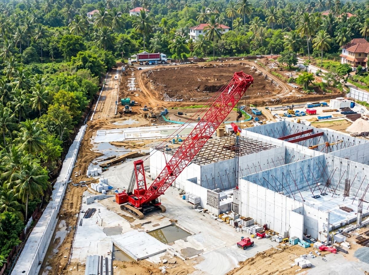 Civil Engineering blueprints and on-site construction planning