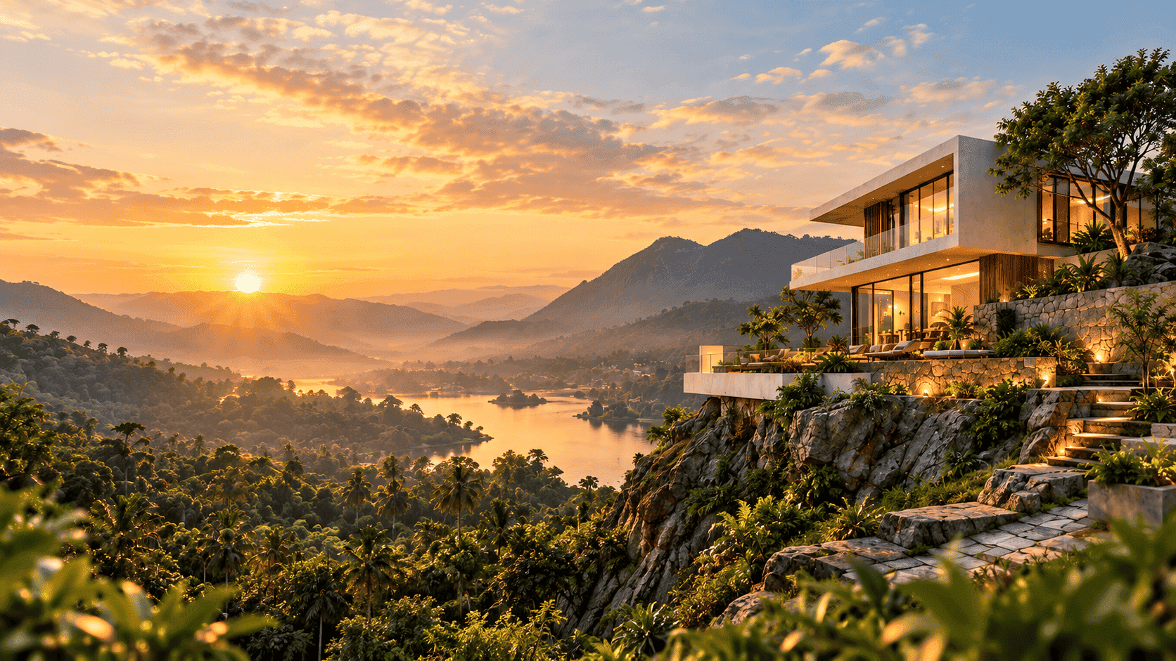 Kerala Home Builders luxury contemporary villa in Kerala hills