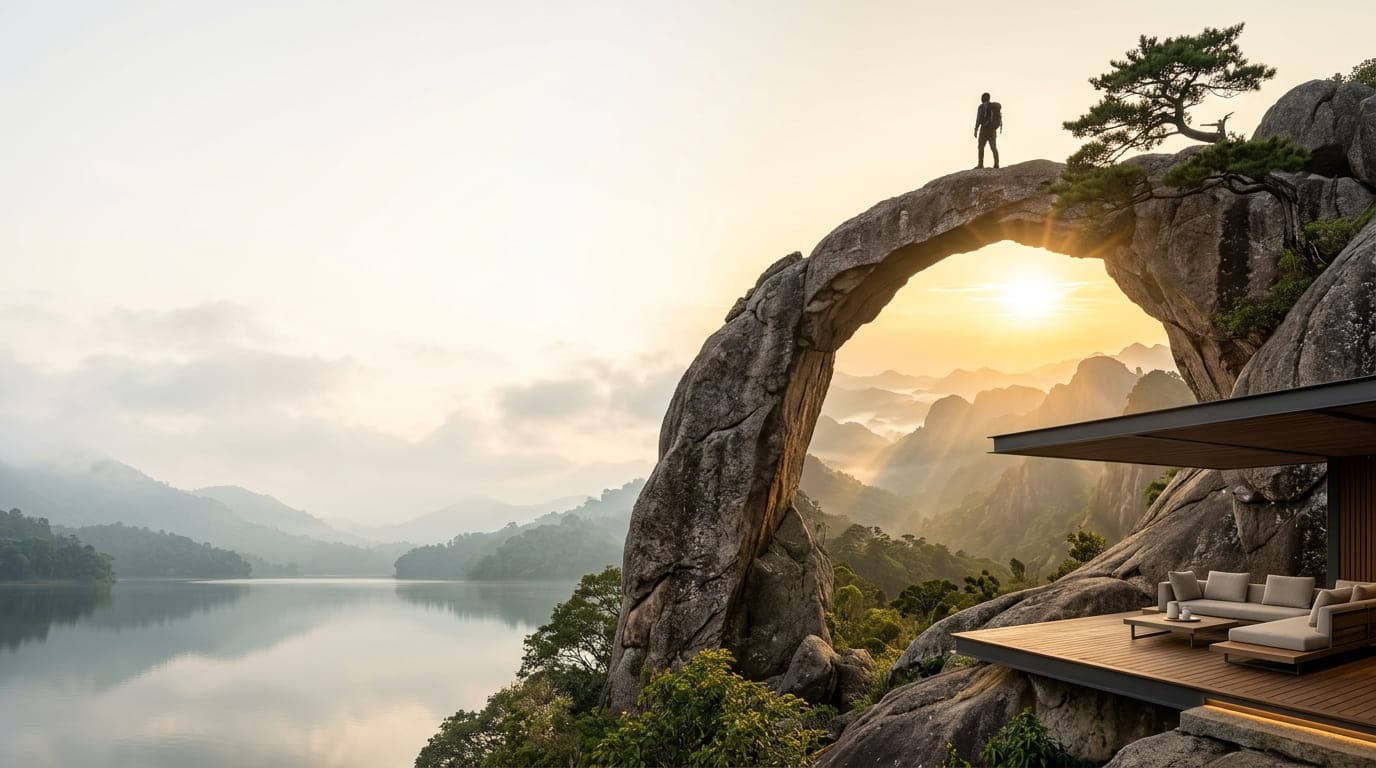 Natural stone arch bridge symbolizing lasting partnership